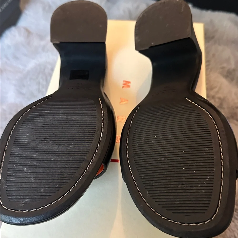 Marni Black Leather Slide Mules with Bright Orange Insole - Picture 5 of 6
